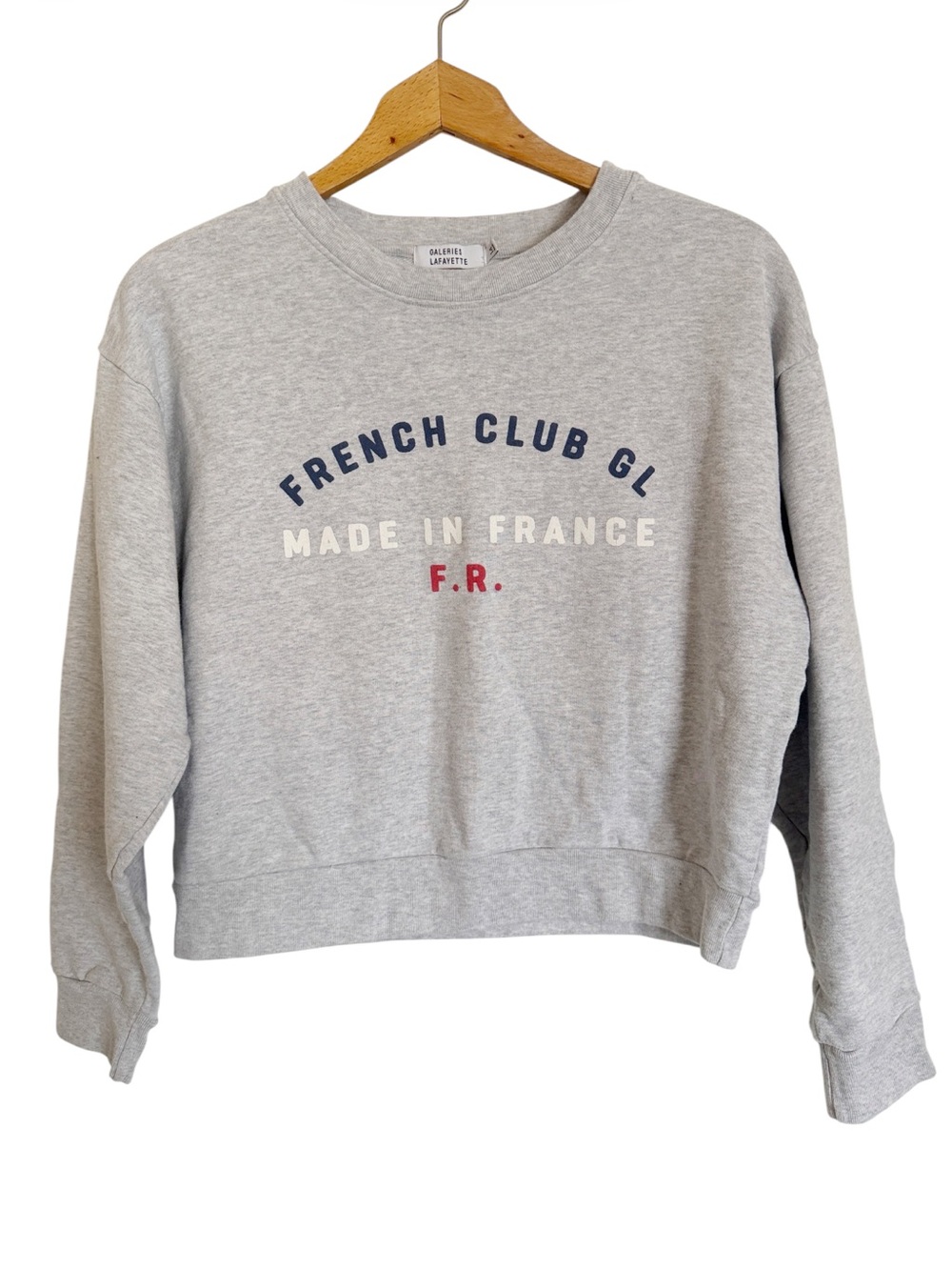 Galeries Lafayette Made in French Club GL Heather Gray Crop Sweatshirt sz M-L